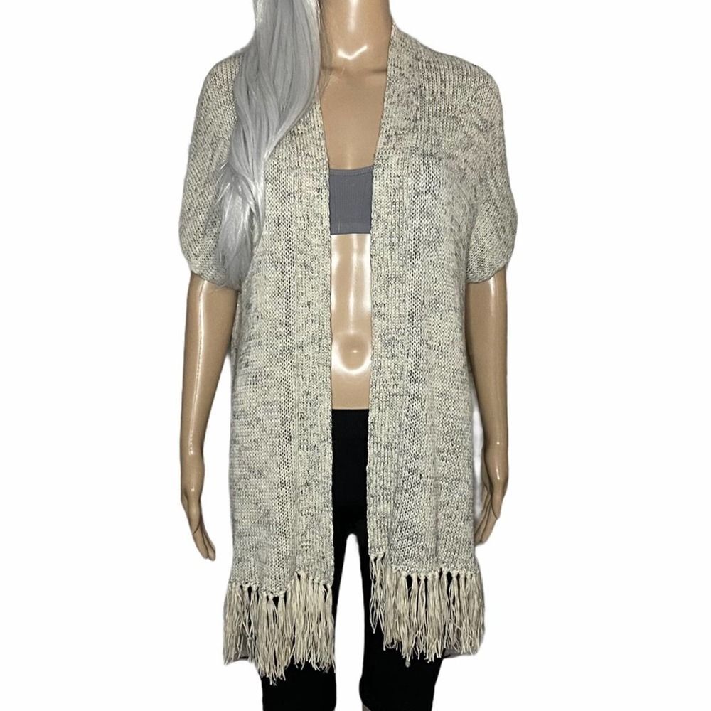 NWOT Joie Women's Cream Gray Sona Fringe Poncho Size Medium Boho